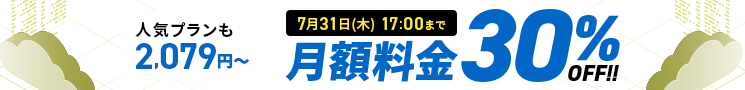 月額料金30%OFFキャンペーン 7月31日(木)17:00まで