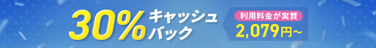 30%キャッシュバックキャンペーン 8月19日(水)17:00まで
