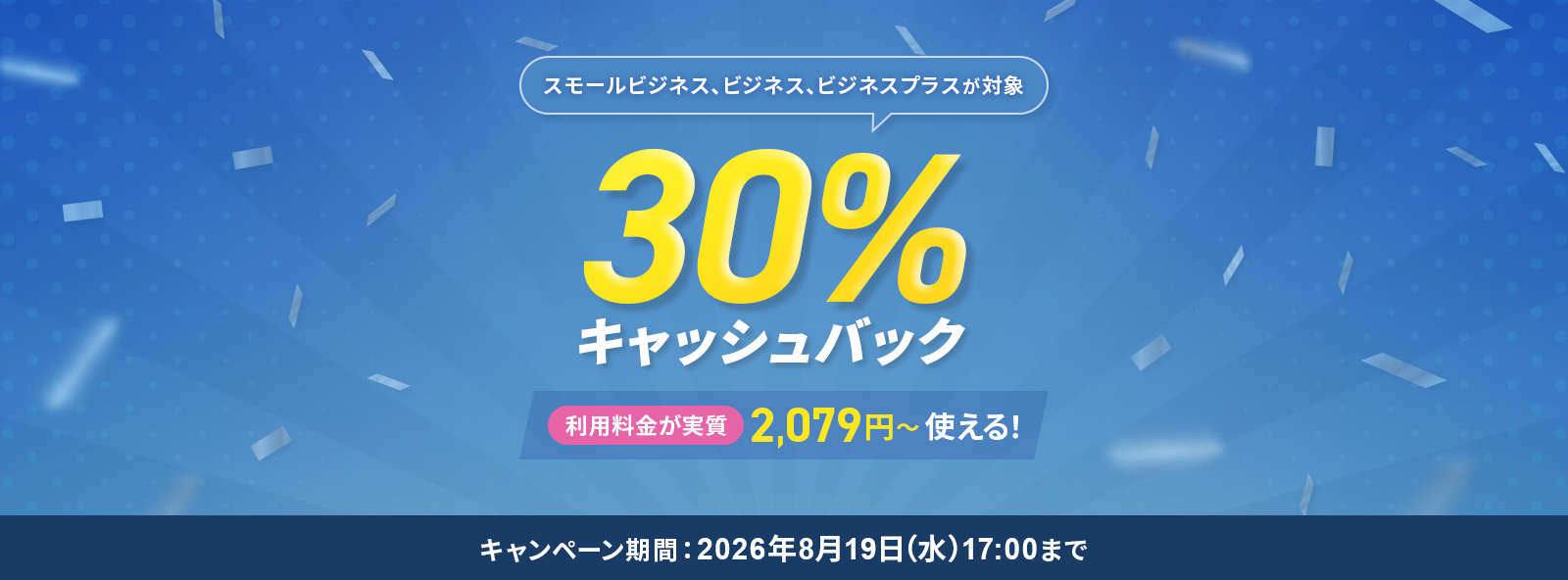 30%キャッシュバックキャンペーン!＜2026年6月17日(水)17:00 ～ 2026年8月19日(水)17:00＞