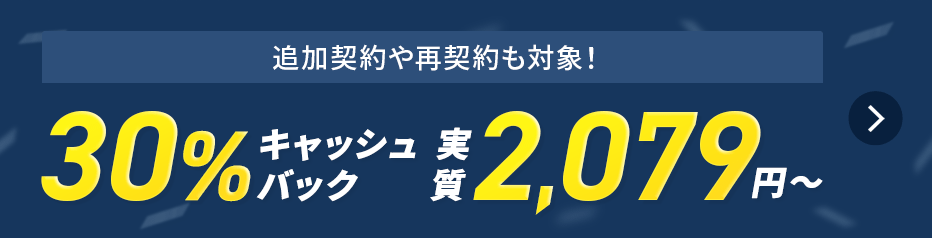 30%キャッシュバックキャンペーン 8月19日(水)17:00まで